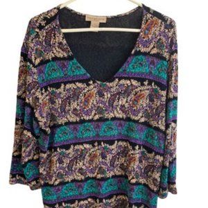 Notations Plus 1X Womens Stretchy Shirt Top Tunic Beautiful Geometric Pa…